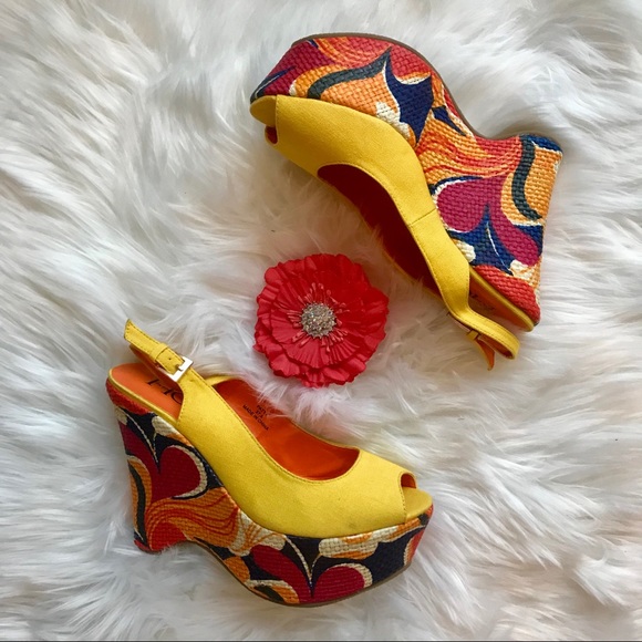 FFC New York Shoes - FFC New York Cute & Funky Wedge Yellow Sandals